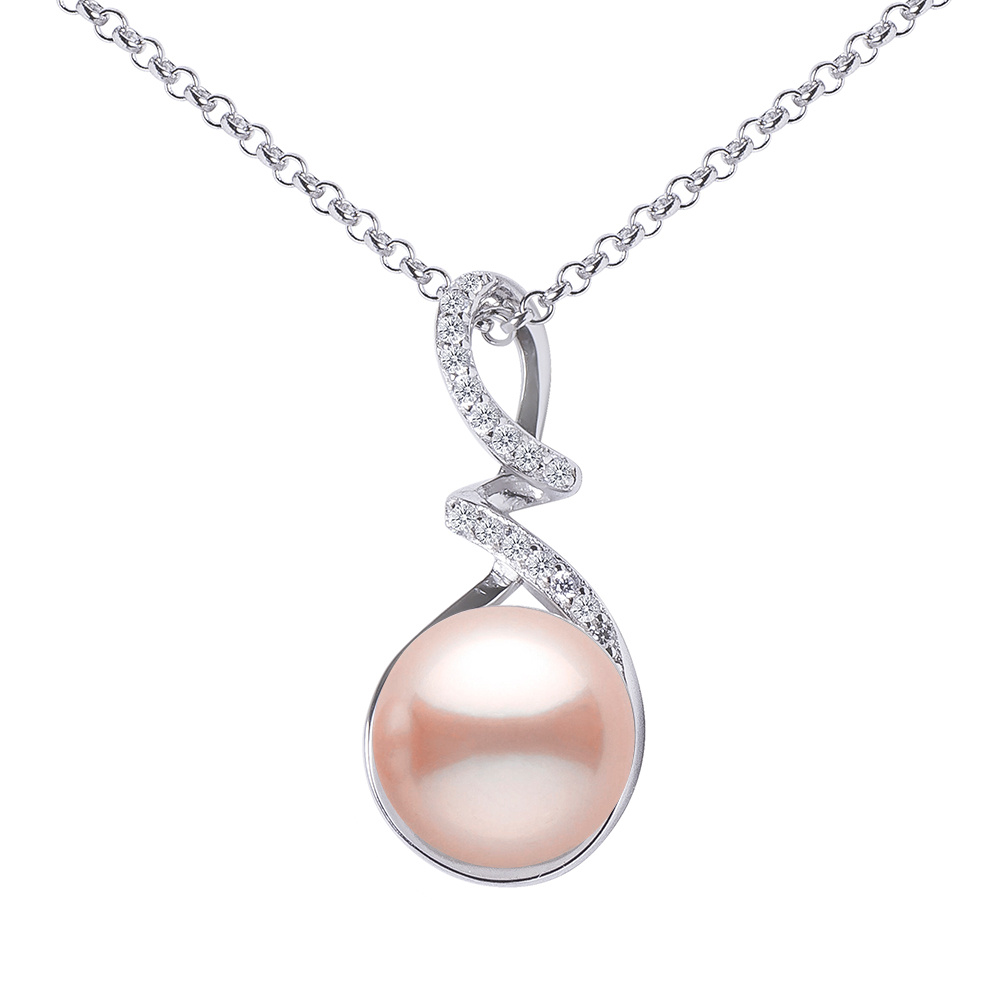 Stříbrný náhrdelník Lena s pudrovou perlou a Brilliance Zirconia GRP18454PP