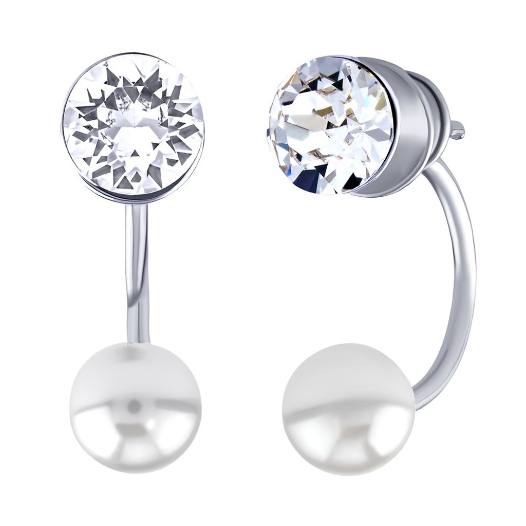 Stříbrné náušnice Dixie s bílou perlou a čirým šatonem Swarovski® Crystals VSW5818E6WW