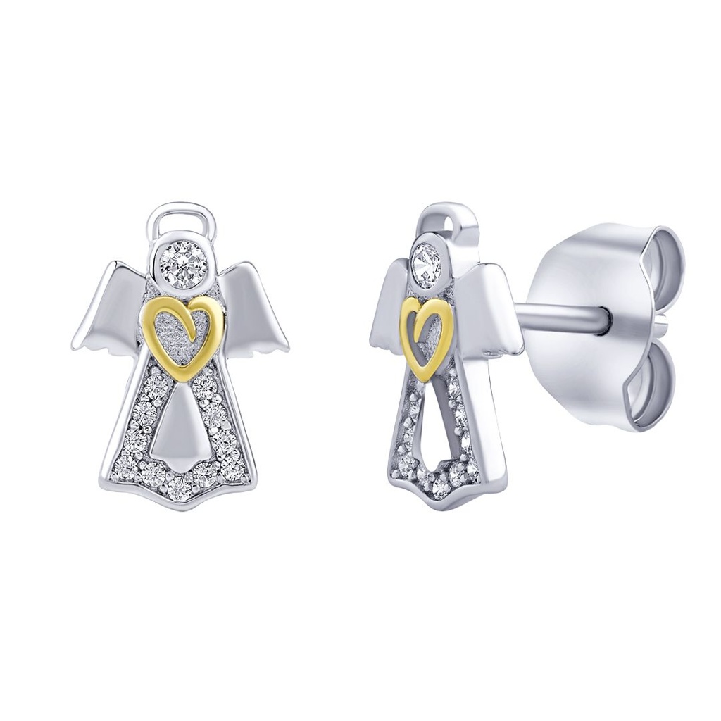 Stříbrné náušnice anděl Abariel s Brilliance Zirconia pozlaceným srdcem JJJ1667E