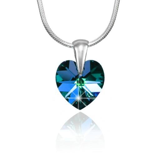 Stříbrný přívěsek SRDCE 14mm se Swarovski Elements - Bermuda Blue LSW091P
