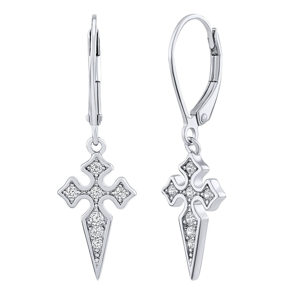Stříbrné náušnice Gethel ve tvaru kříže s Brilliance Zirconia MW13168E