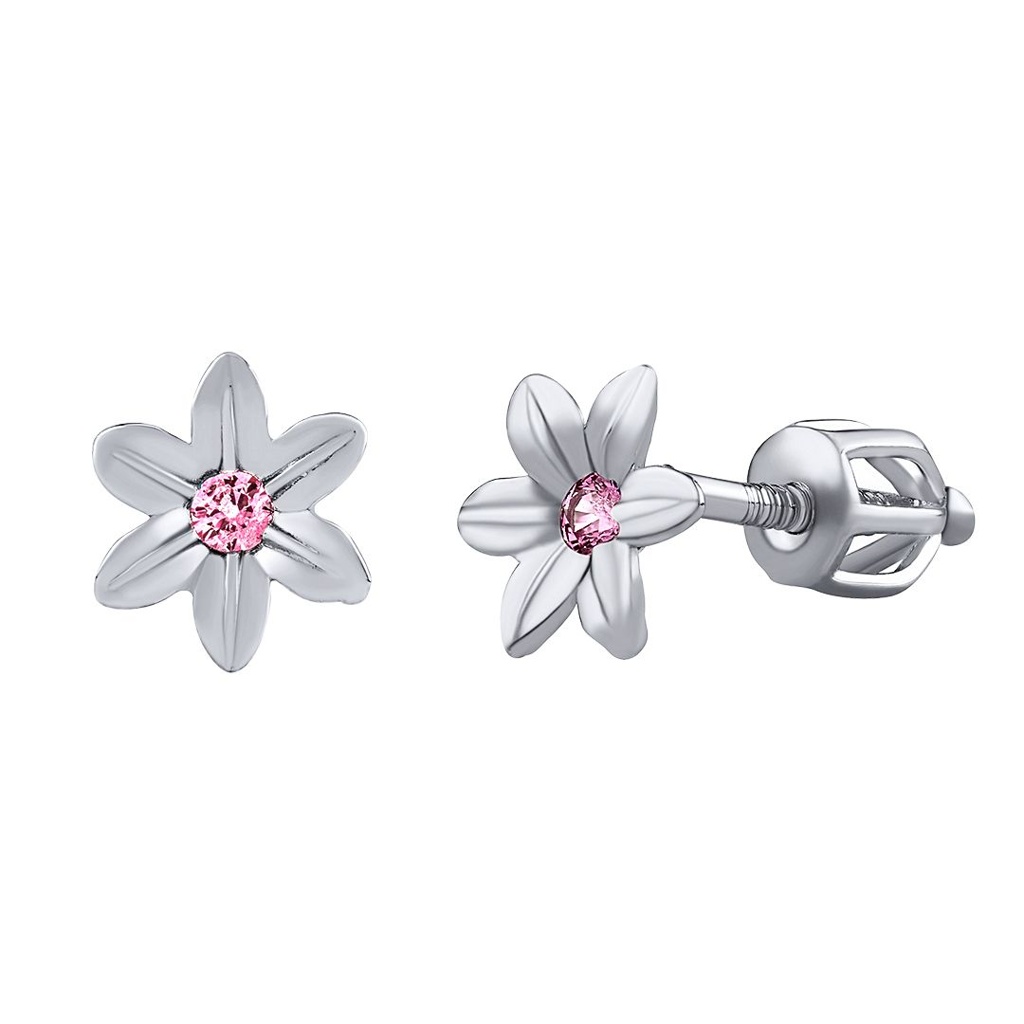 Stříbrné náušnice kytičky Beauty s růžovými Brilliance Zirconia SILVEGOB70449BDSP