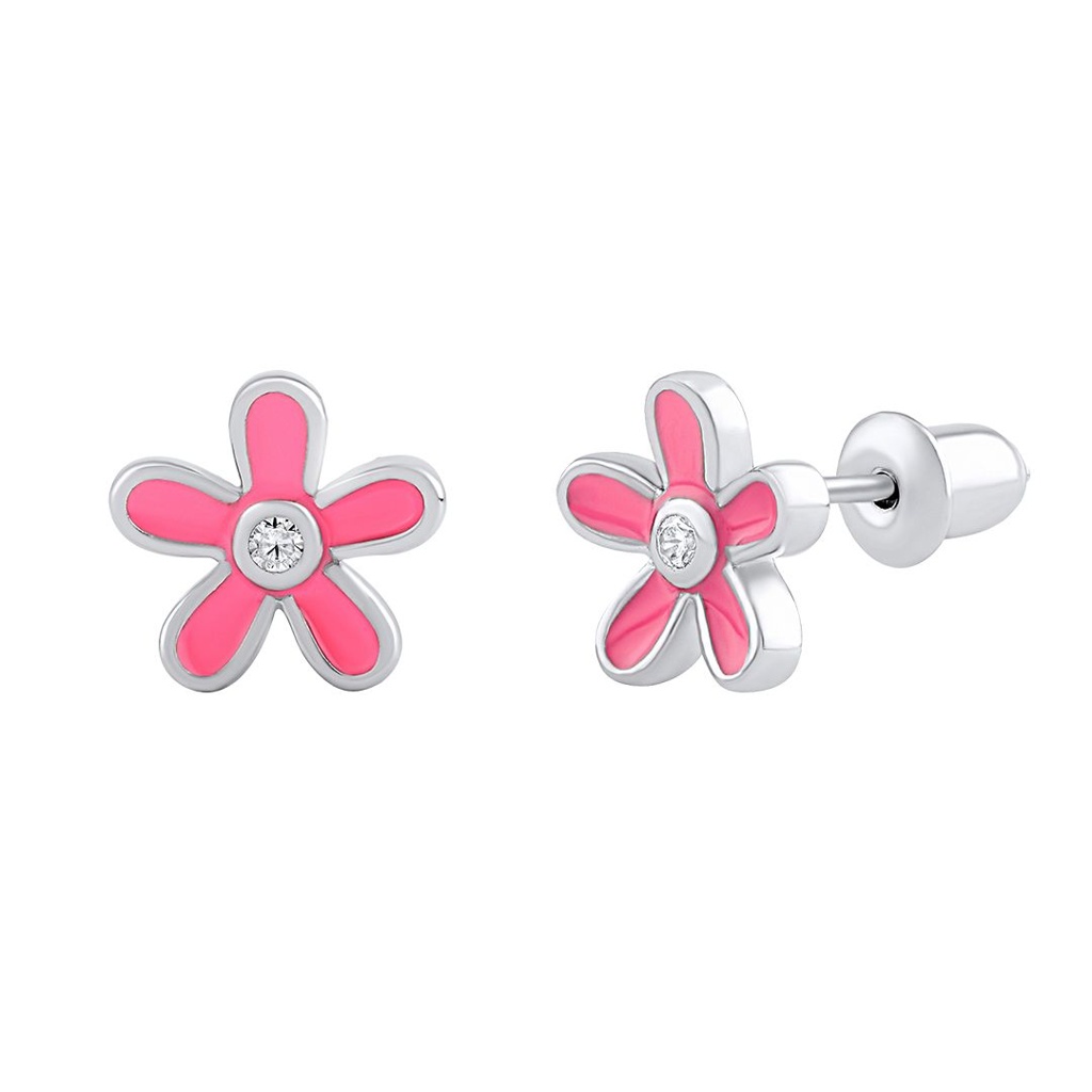 Stříbrné náušnice Baila květinky růžové s Brilliance Zirconia DCC2056218ER