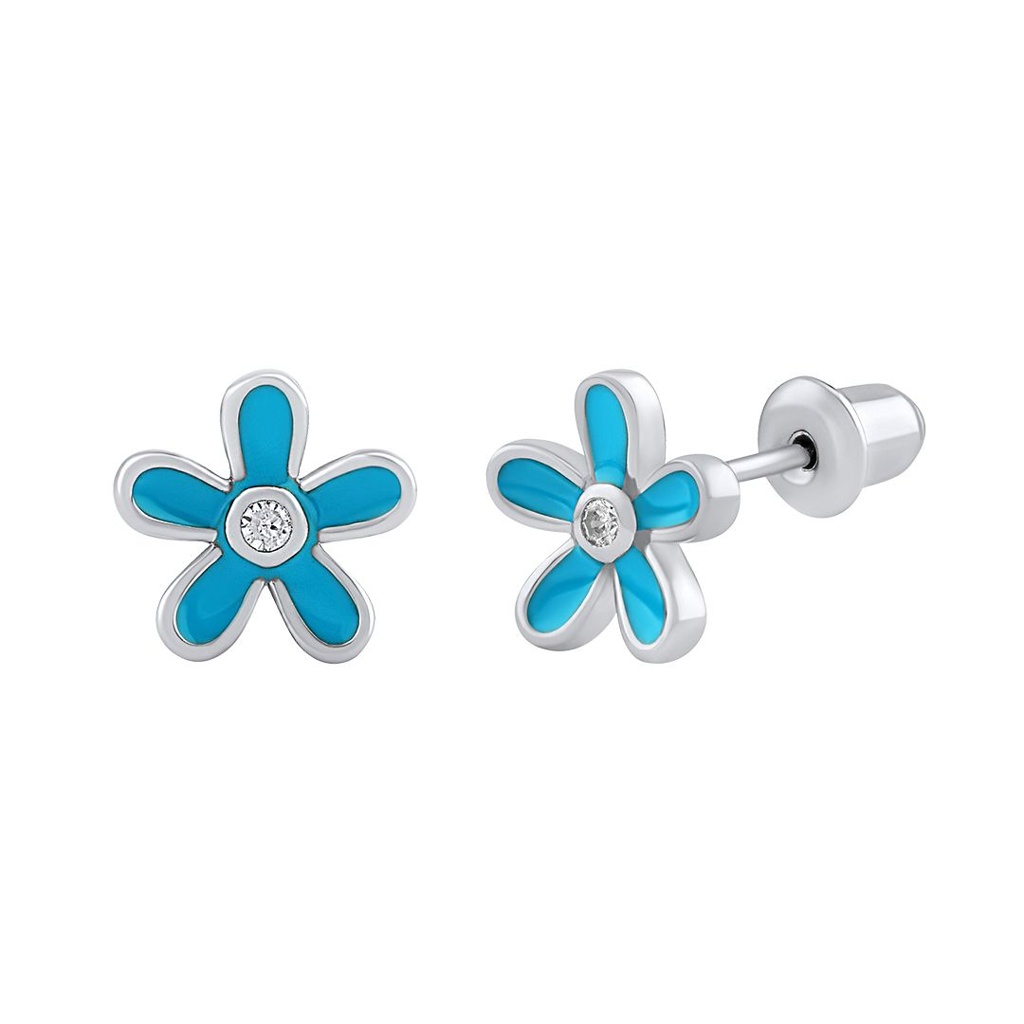 Stříbrné náušnice Baila květinky tyrkysová s Brilliance Zirconia DCC2056217EB