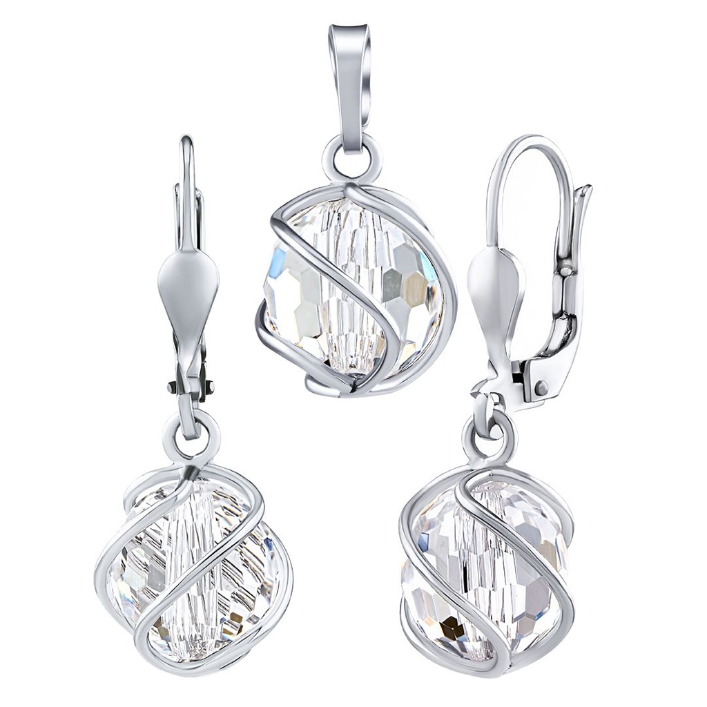 Stříbrný set York s čirými Swarovski® Crystals náušnice + přívěsek SILVEGOB31644SSWW
