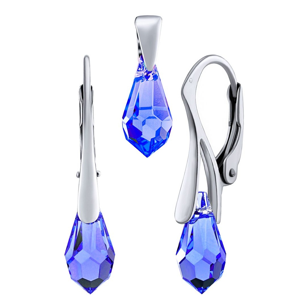 Stříbrný set šperků Jessie ve tvaru kapky Swarovski® Crystals tmavě modrá Saphire Blue LSW6000S11BS