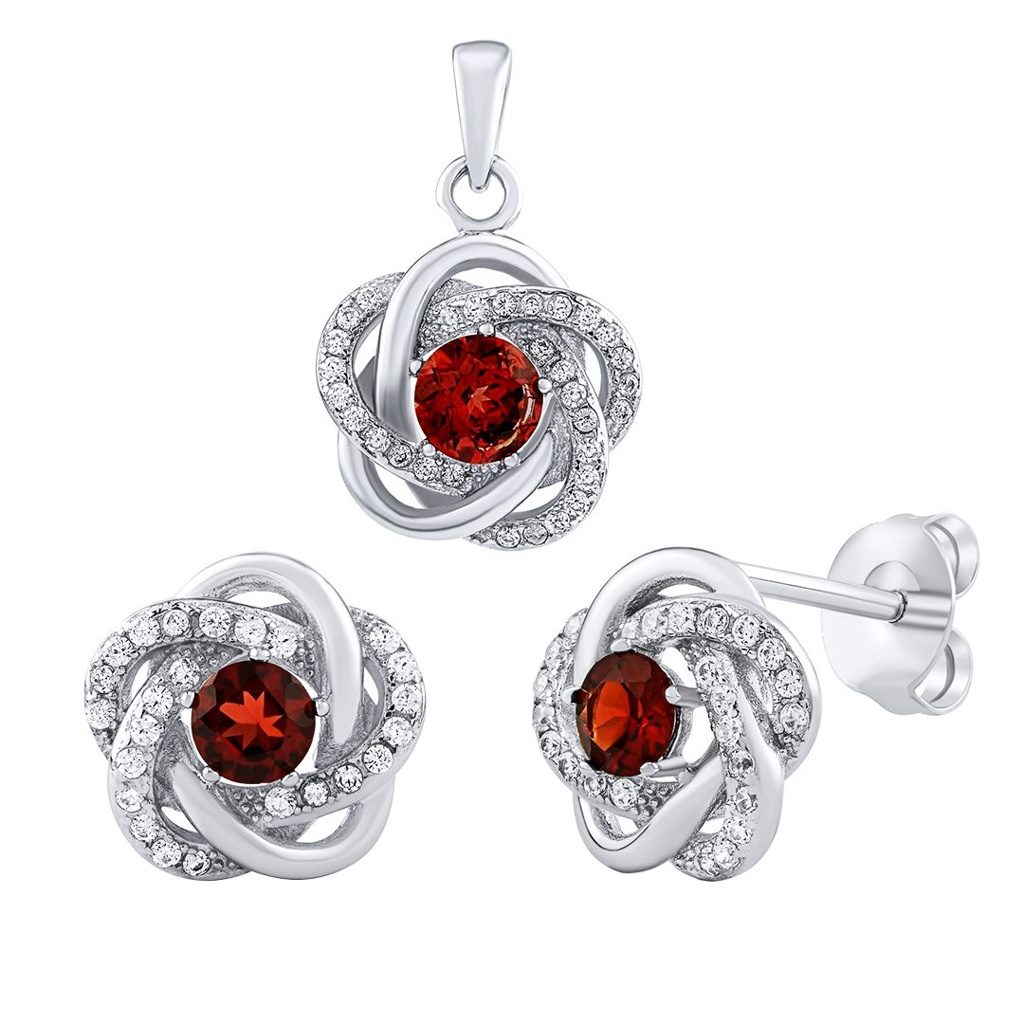 Stříbrný set šperků ROSALYN - náušnice a přívěsek s granátem a Brilliance Zirconia JJJS0088GA