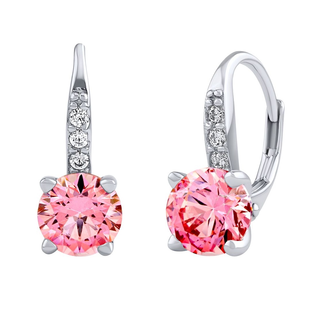 Stříbrné náušnice se světle růžovými Swarovski Zirconia 7 mm