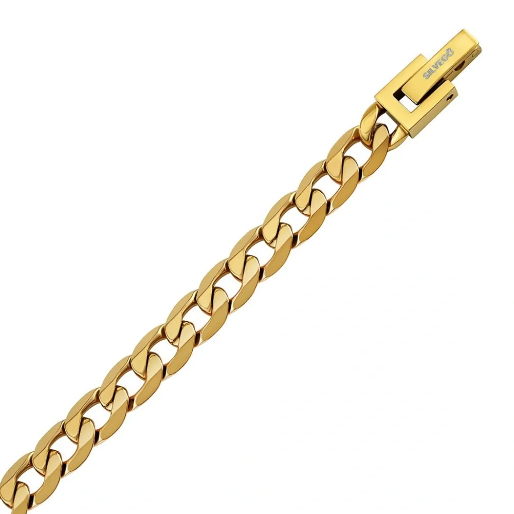Pánský náramek CURB PANCR z chirurgické oceli 6 mm pozlacený 14k zlatem