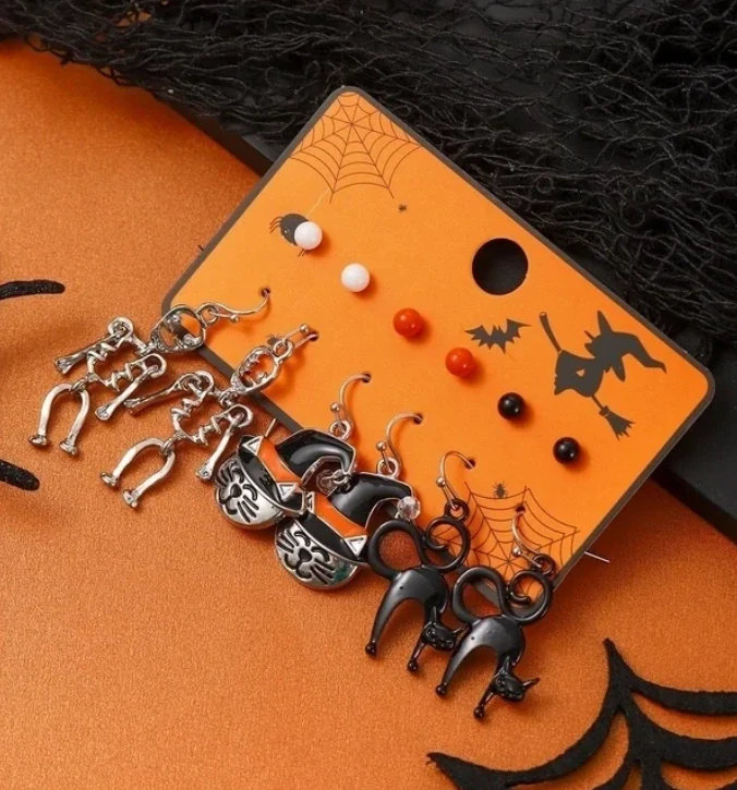 🎃 Sada halloweenských náušnic – třpytivý strašidelný styl!