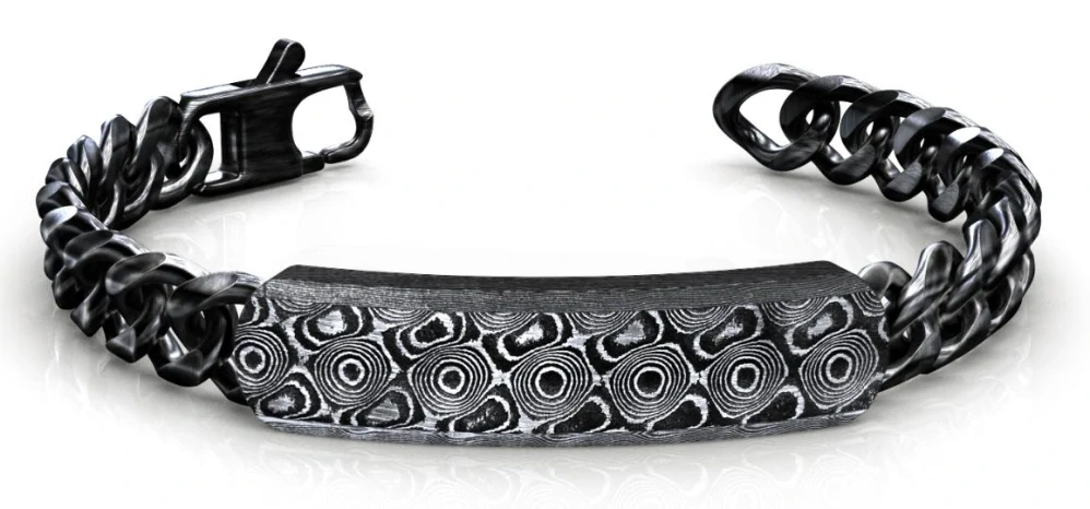 Luxusní černý náramek z damaškové oceli Damasteel
