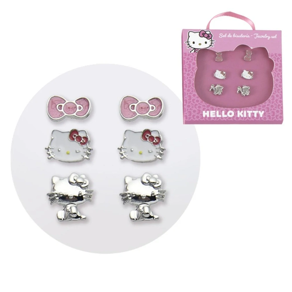 Dětská sada náušnic Hello Kitty – 3 páry peckových náušnic