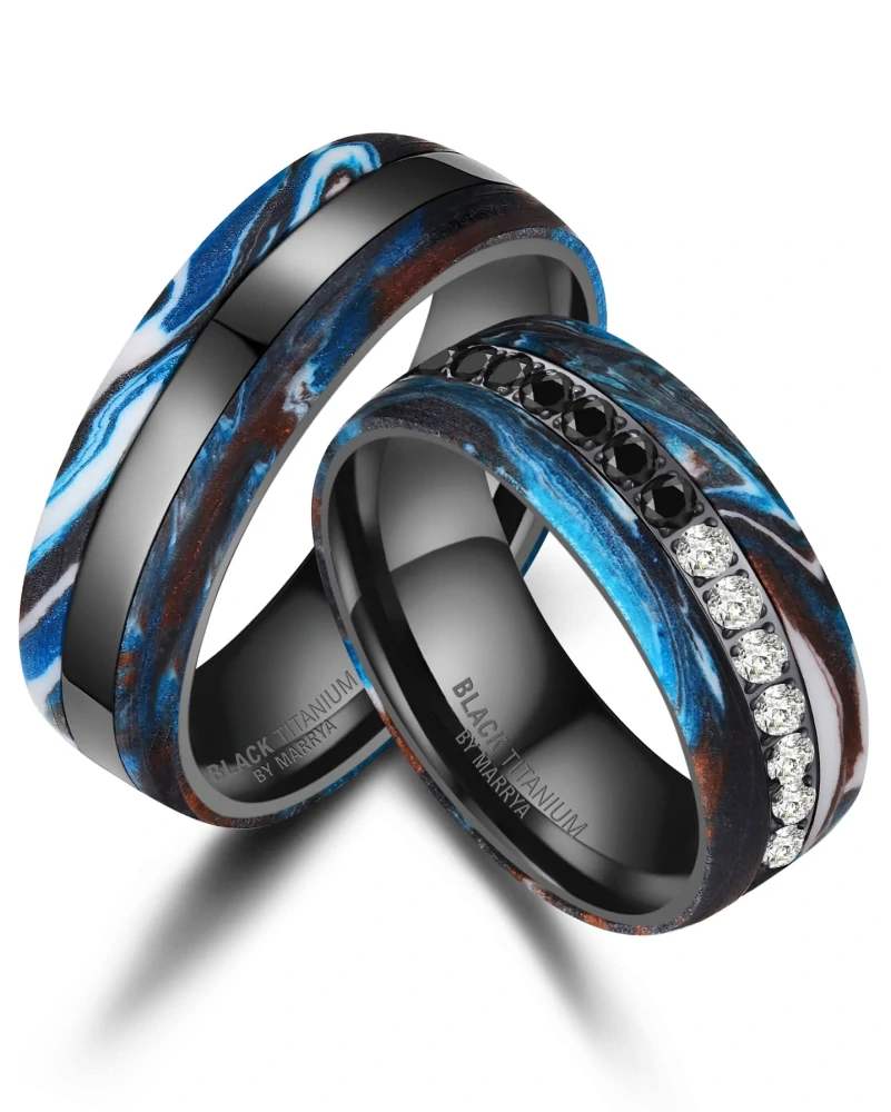 Luxusní snubní prsteny Black Titanium – Modrý oceán