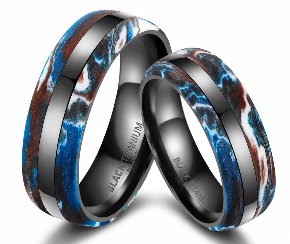 Luxusní snubní prsteny Black Titanium – Modrý oceán
