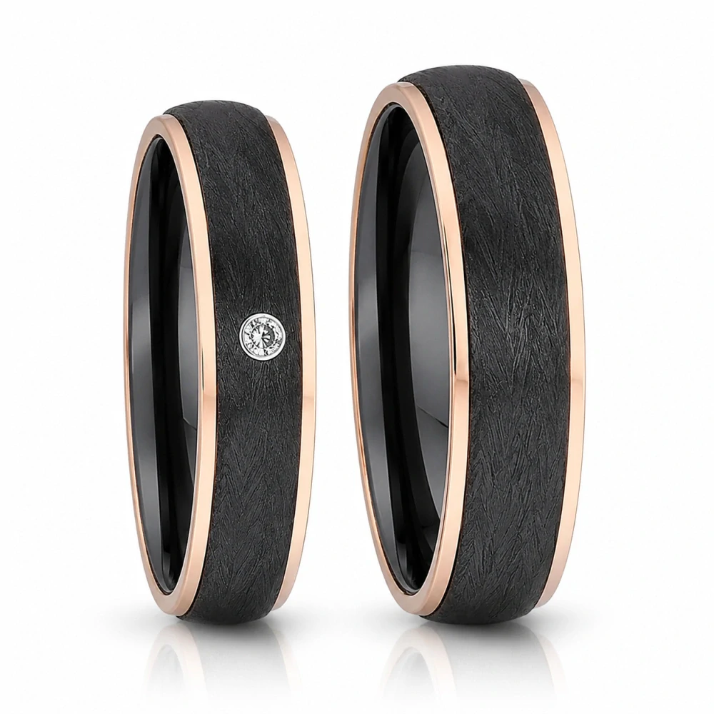Snubní prsteny z titanu a černé keramiky 5 mm – Rose Gold