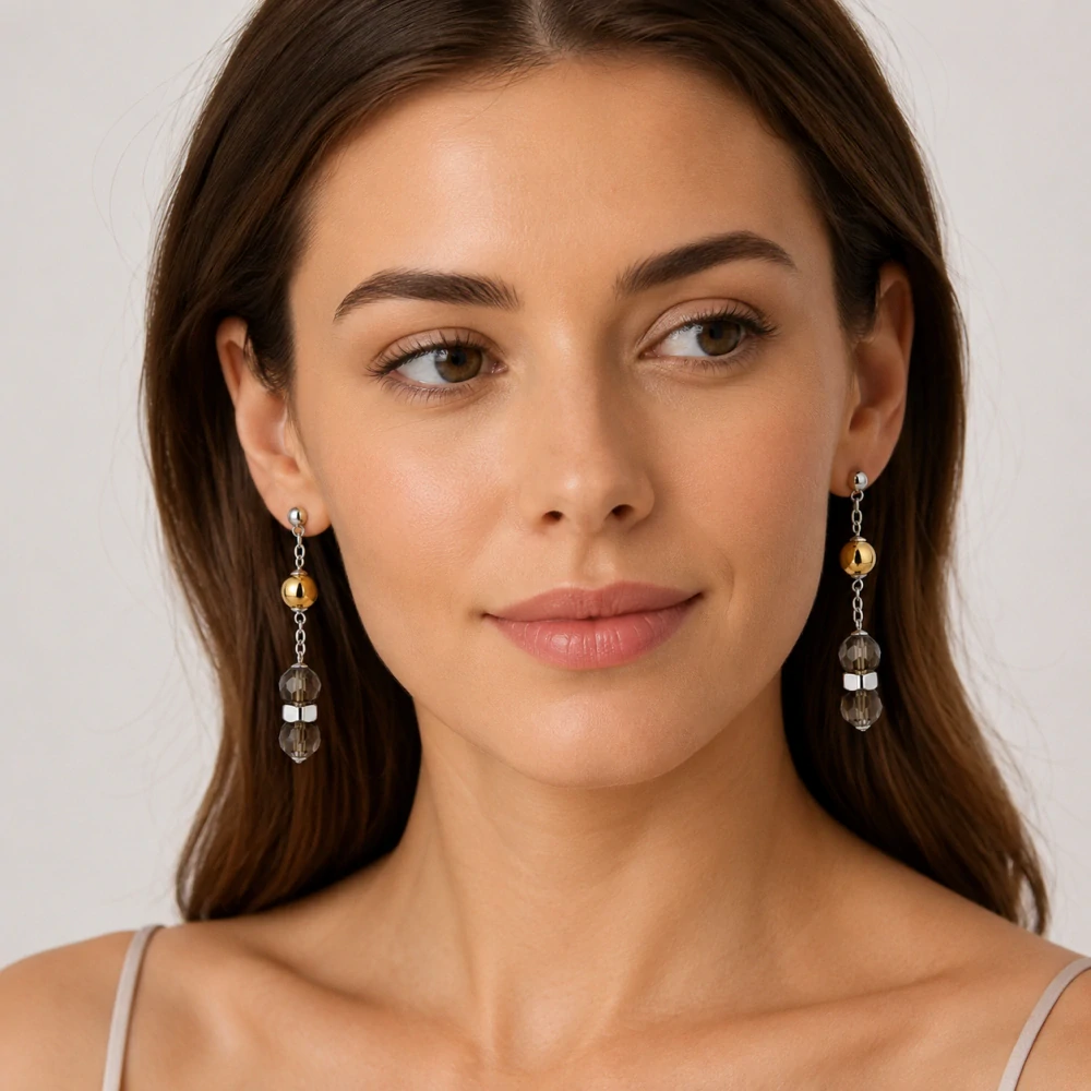 Elegantní visací náušnice z chirurgické oceli s hnědými Swarovski Elements