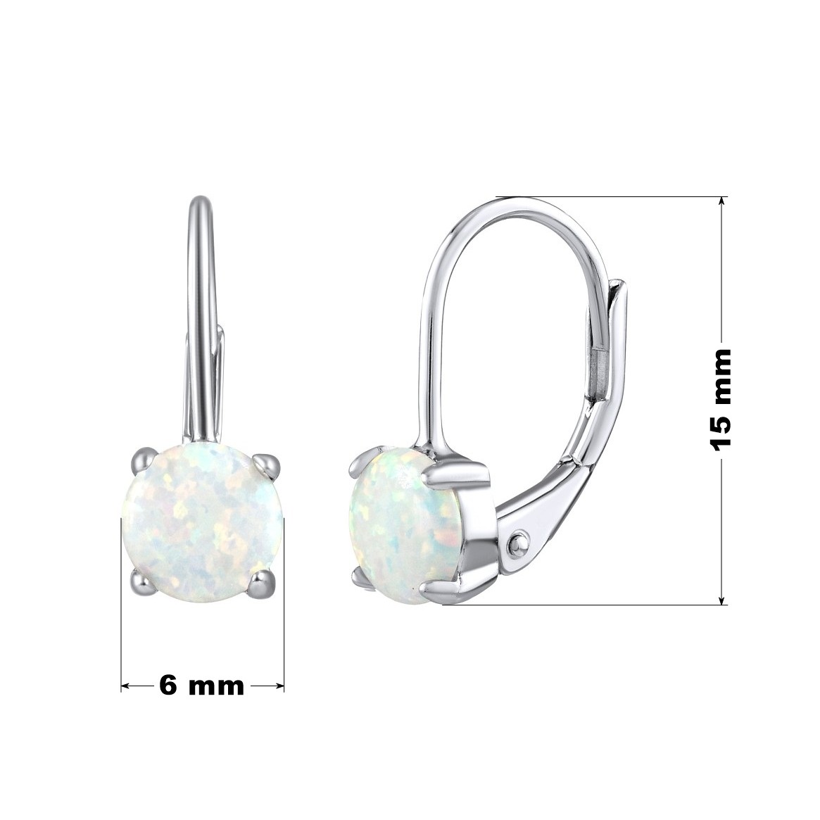 Stříbrné náušnice s bílým opálem 6 mm