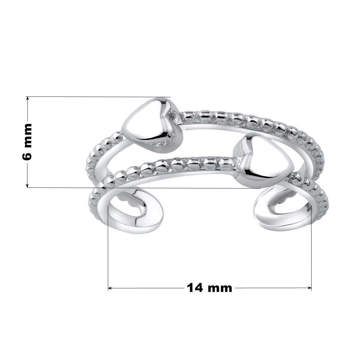 Stříbrný prsten na nohu se srdíčky