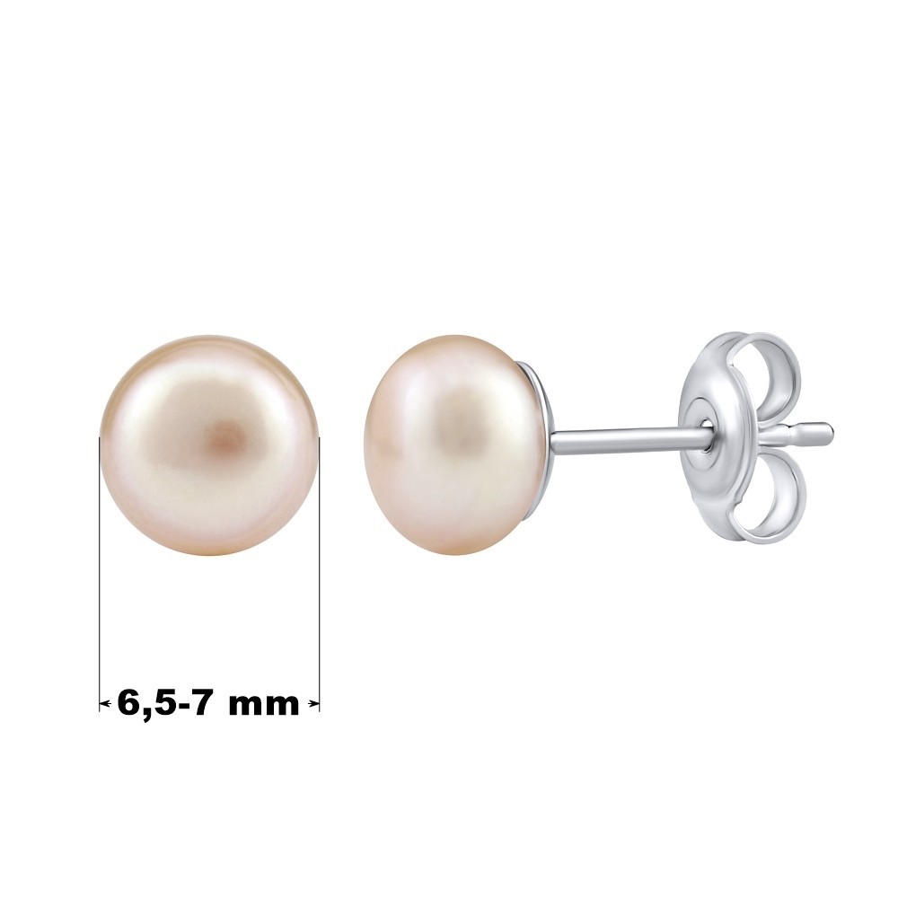 Stříbrné náušnice s růžovou přírodní perlou 6,5-7 mm