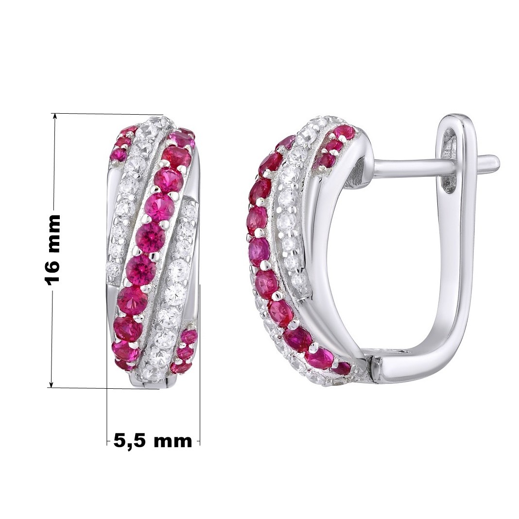 Luxusní stříbrné náušnice se syntetickými rubíny