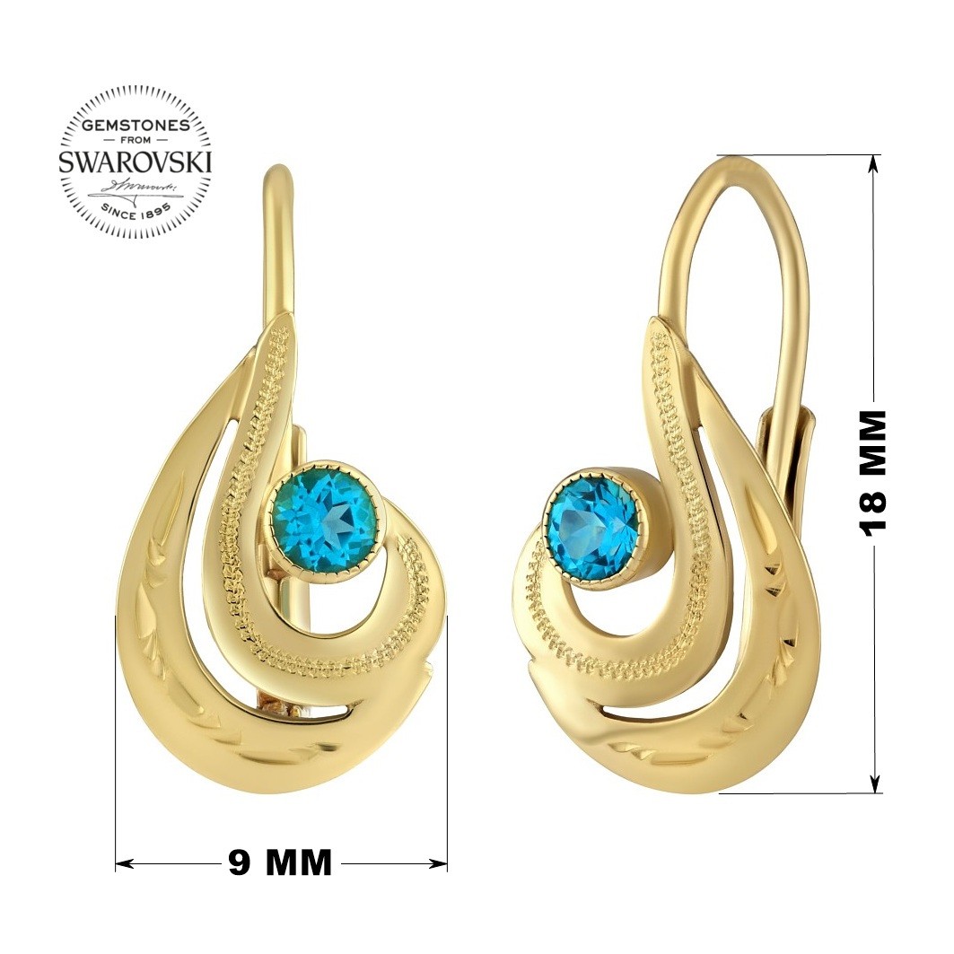 SILVEGO zlaté náušnice s přírodním topazem Swarovski® Gemstones