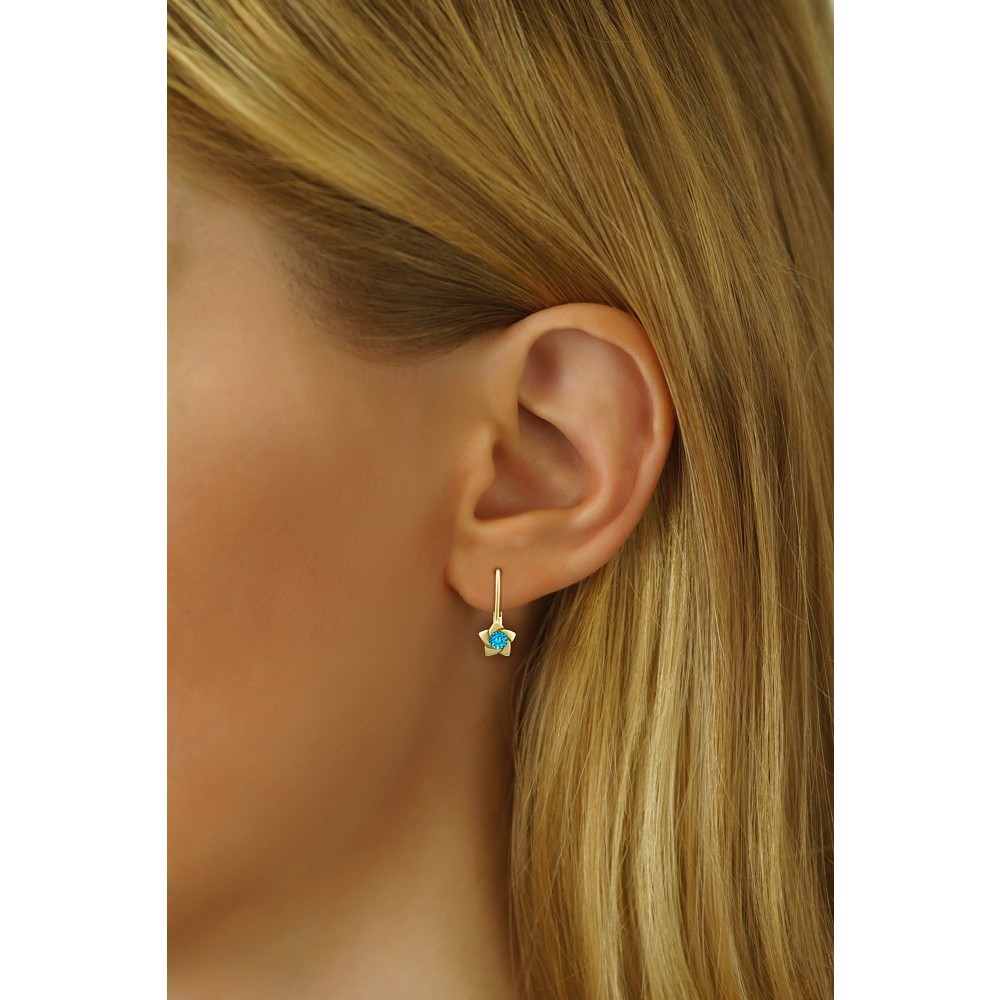 SILVEGO zlaté náušnice s přírodním modrým topazem Swarovski® Gemstones