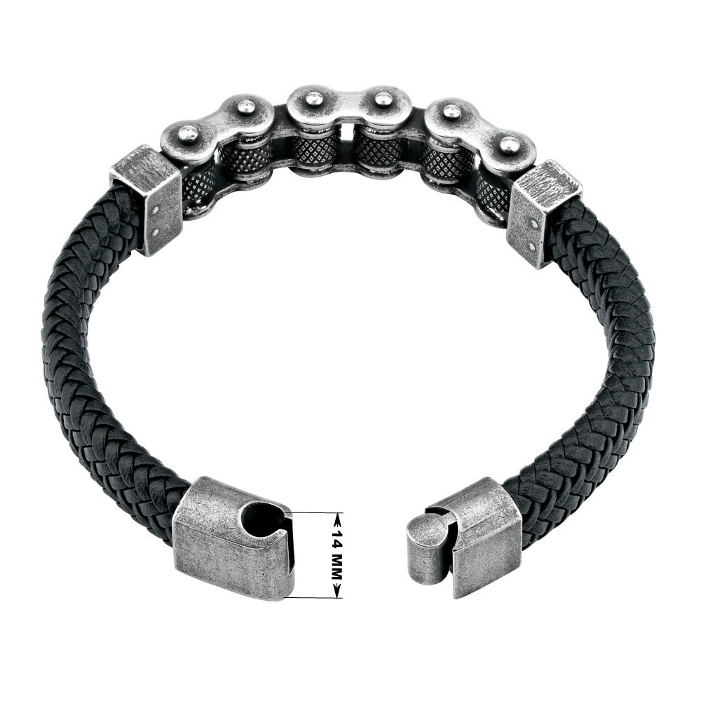 Ocelový náramek s kůží WILDER pro motorkáře
