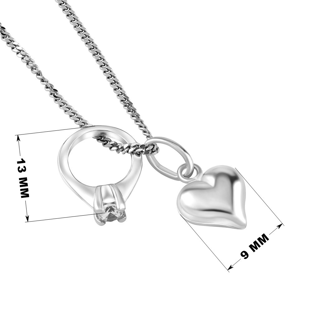 Stříbrný náhrdelník s přívěskem srdce a prstenu