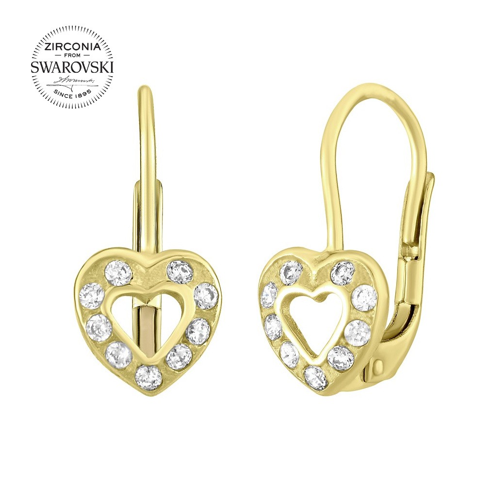 Zlaté náušnice srdíčka se Swarovski® Zirconia SILVEGOG70312sw