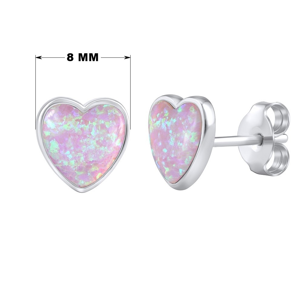 Stříbrné náušnice srdce pecky s růžovým opálem LPS0857P 