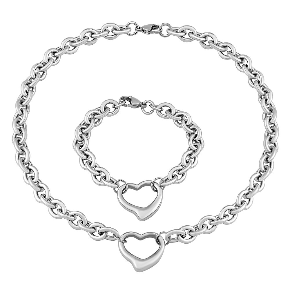 Set náramku a náhrdelníku HEART z chirurgické oceli