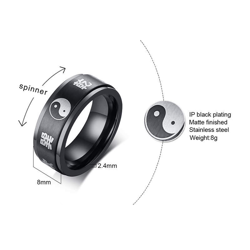 Prsten z chirurgické oceli s točícím středem Yin Yang