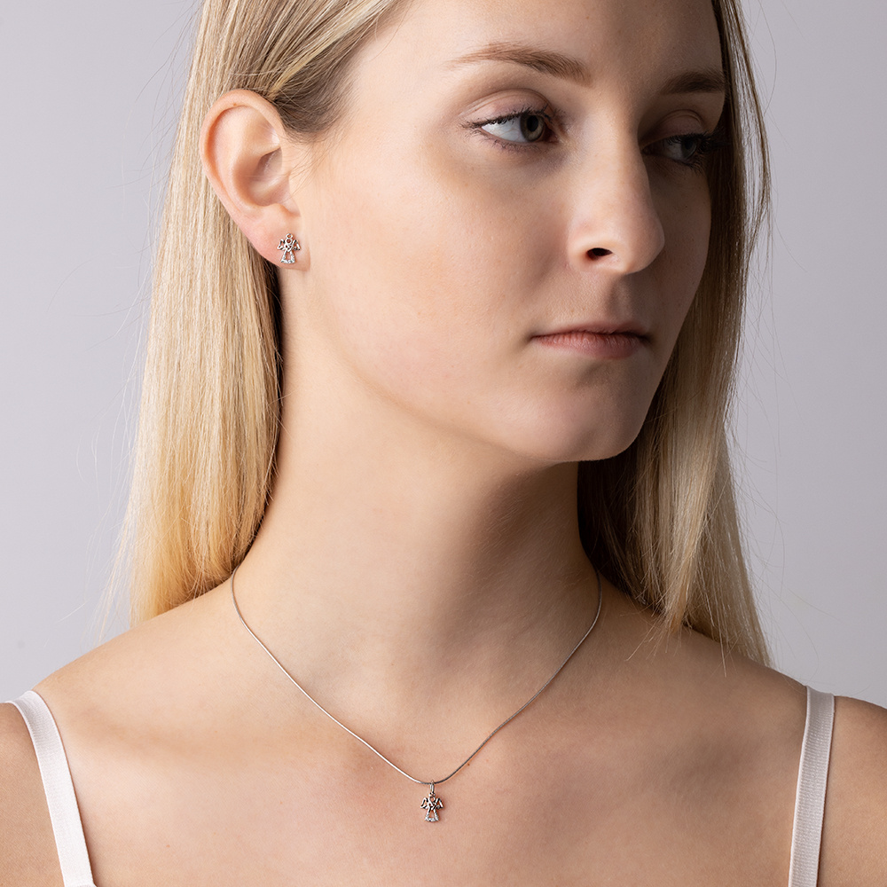 Stříbrný set šperků anděl Abda s čirými Brilliance Zirconia- náušnice, přívěsek a náramek MW2233S 