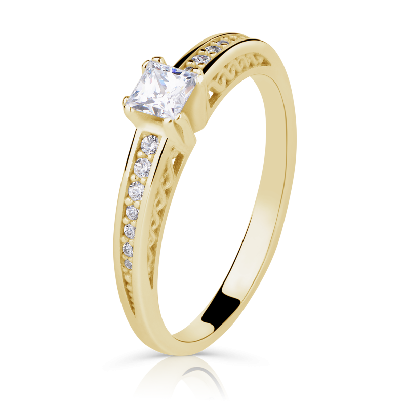 Zlatý zásnubní prsten DF 2891 se zirkony