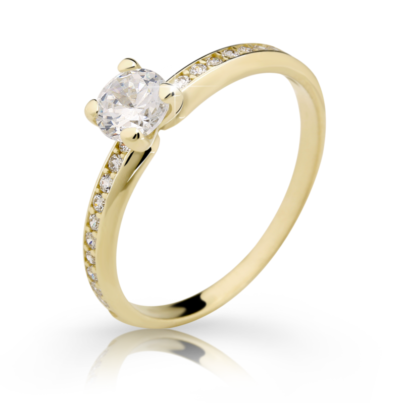 Klasický zlatý zásnubní prsten DF 2354 se zirkony