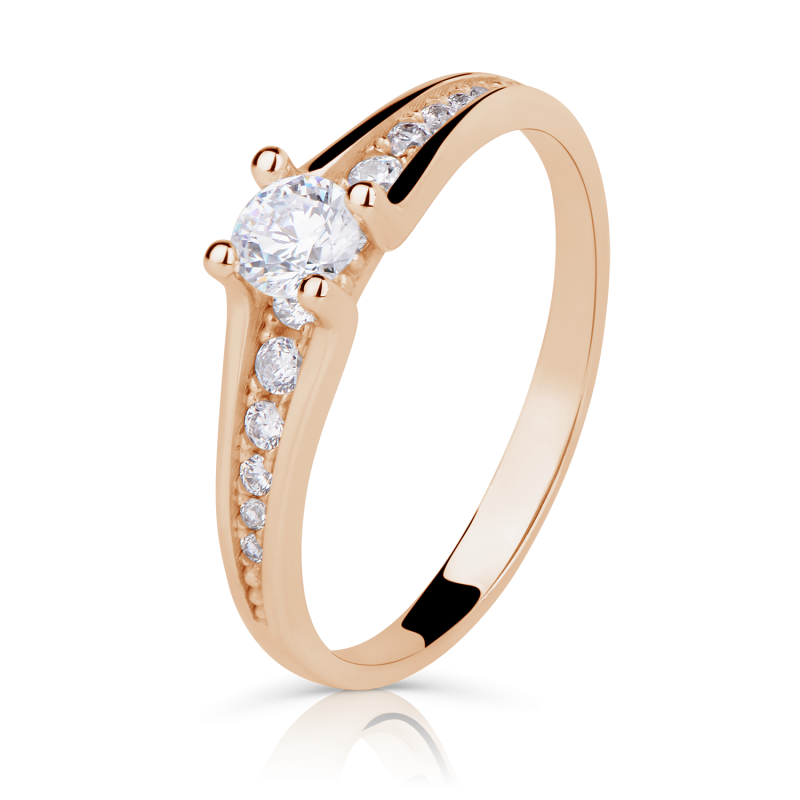 Zlatý zásnubní prsten DF 2956 se zirkony