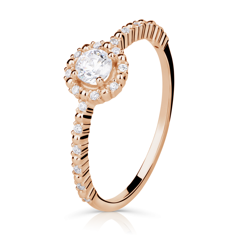 Zlatý zásnubní prsten DF 2864 se zirkony