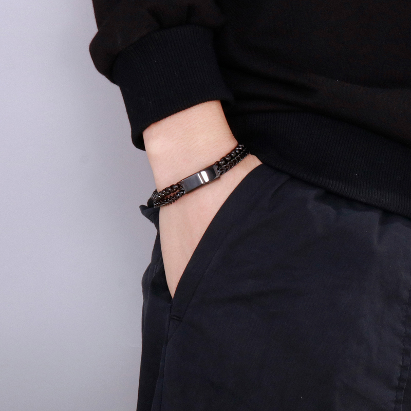 Ocelový náramek Hip-Hop v barvě šedá patina 21 cm