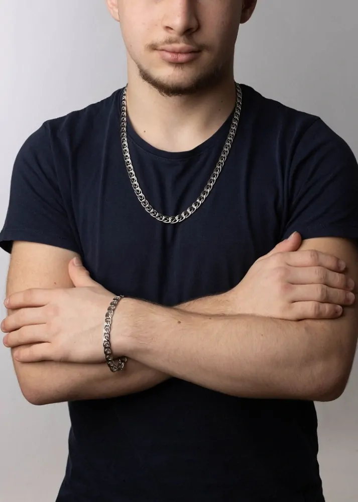 Ocelový set náramku a náhrdelníku Paper Clip 8mm