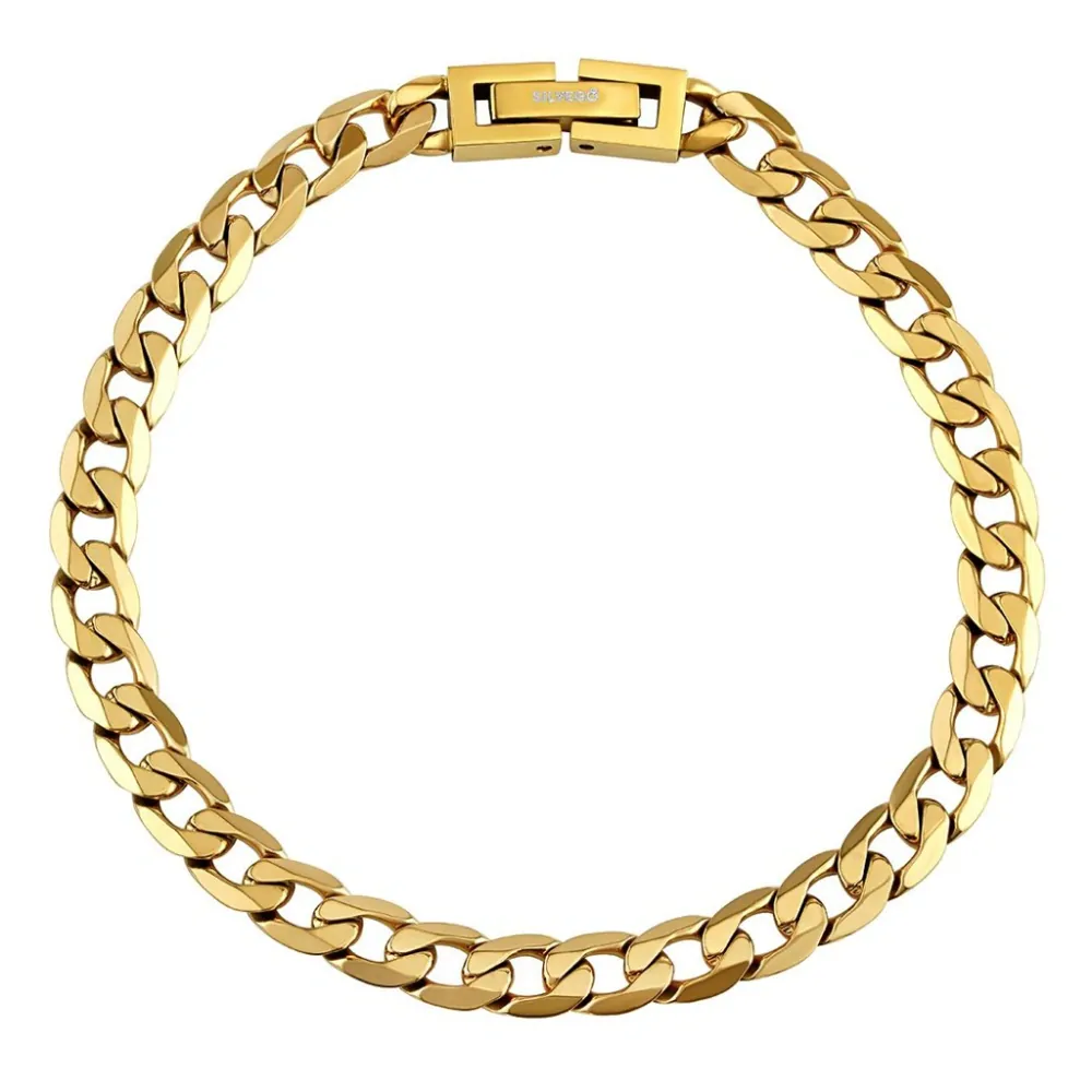 Pánský náramek CURB PANCR z chirurgické oceli 6 mm pozlacený 14k zlatem