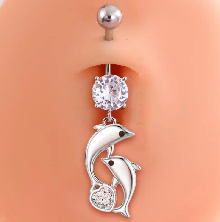 Piercing do pupíku z chirurgické oceli Delfín