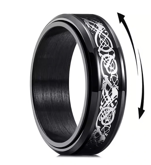 Černý prsten Sygnet Keltský drak