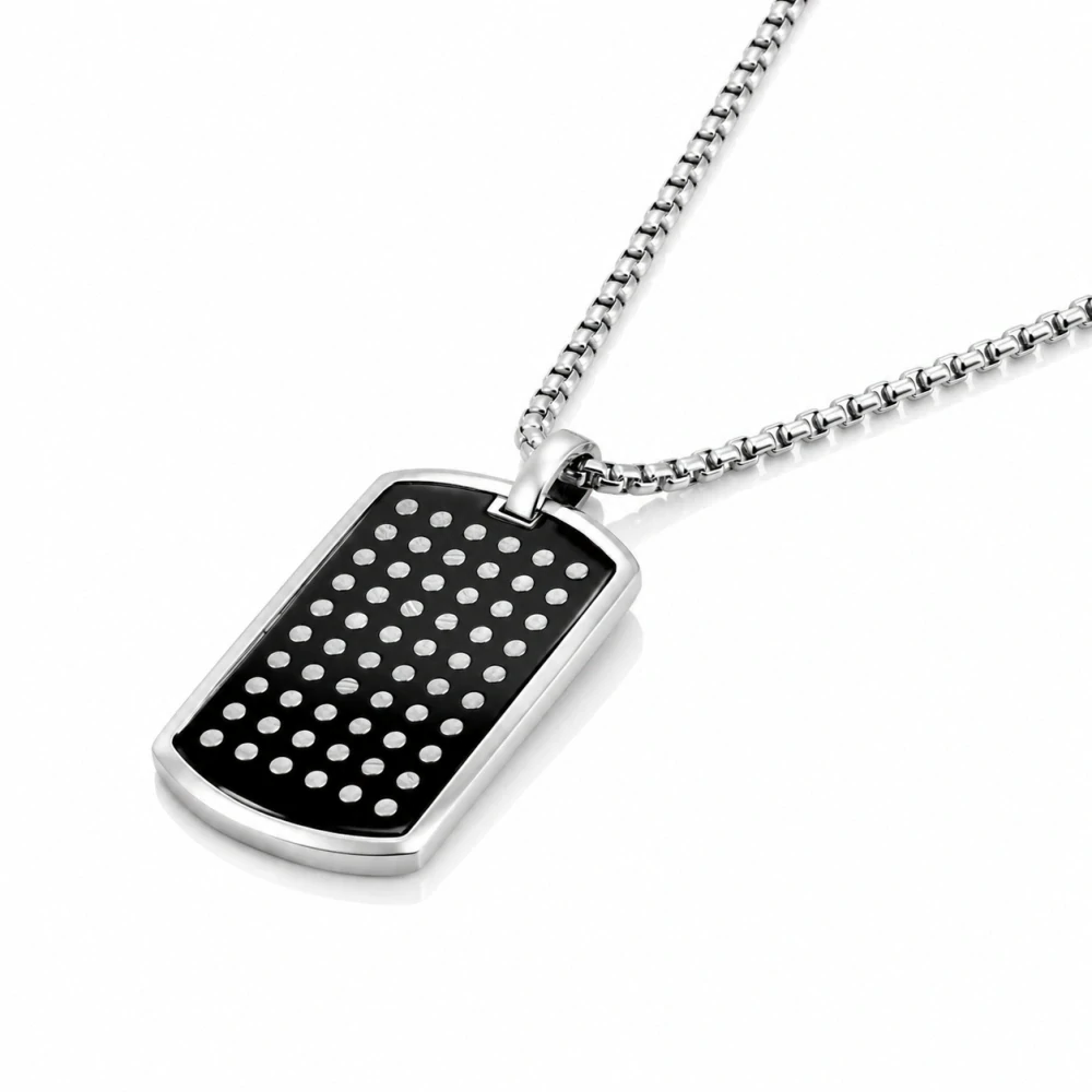 Ocelový náhrdelník Dog Tag s černým detailem