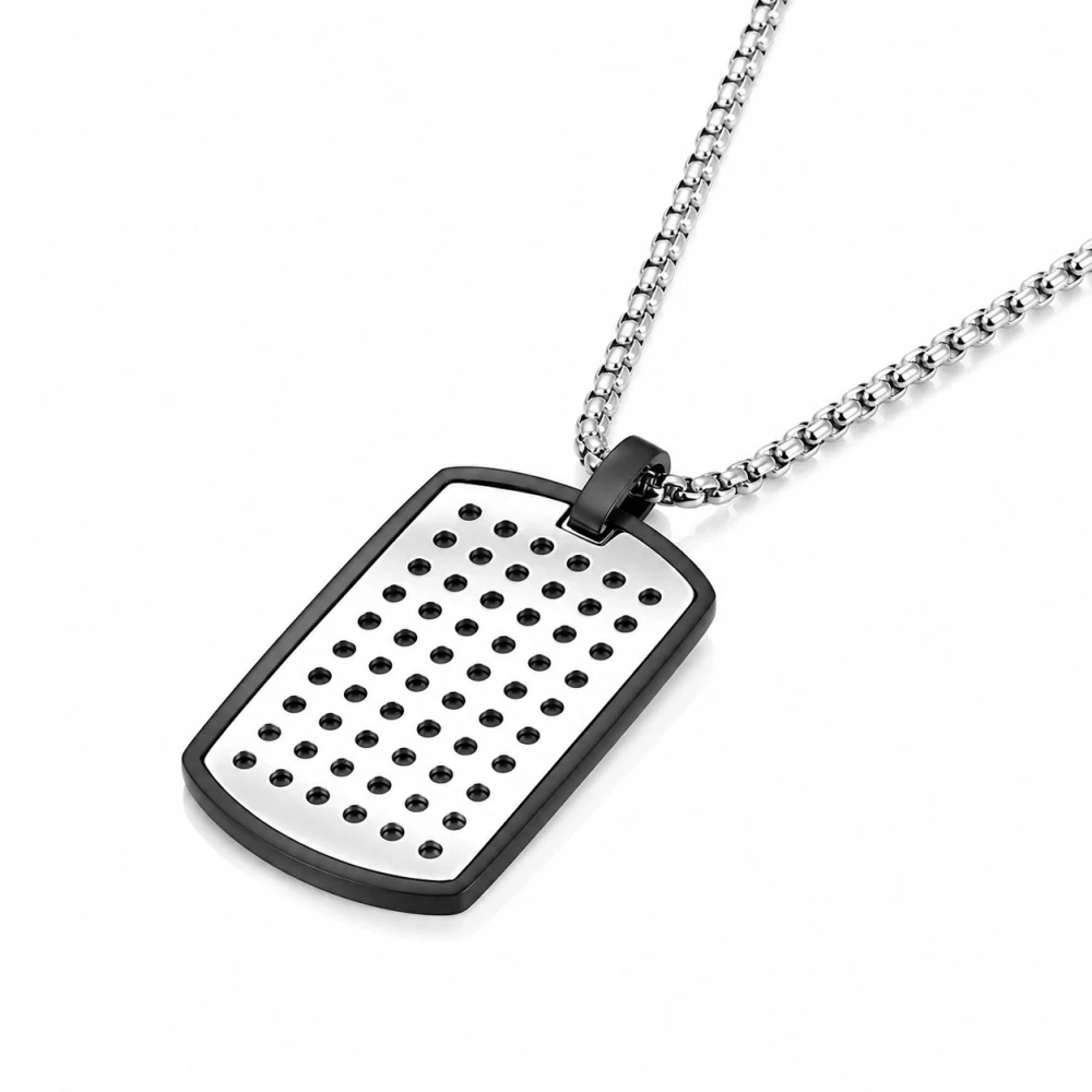 Ocelový náhrdelník s přívěskem Dog Tag v černo-stříbrném designu