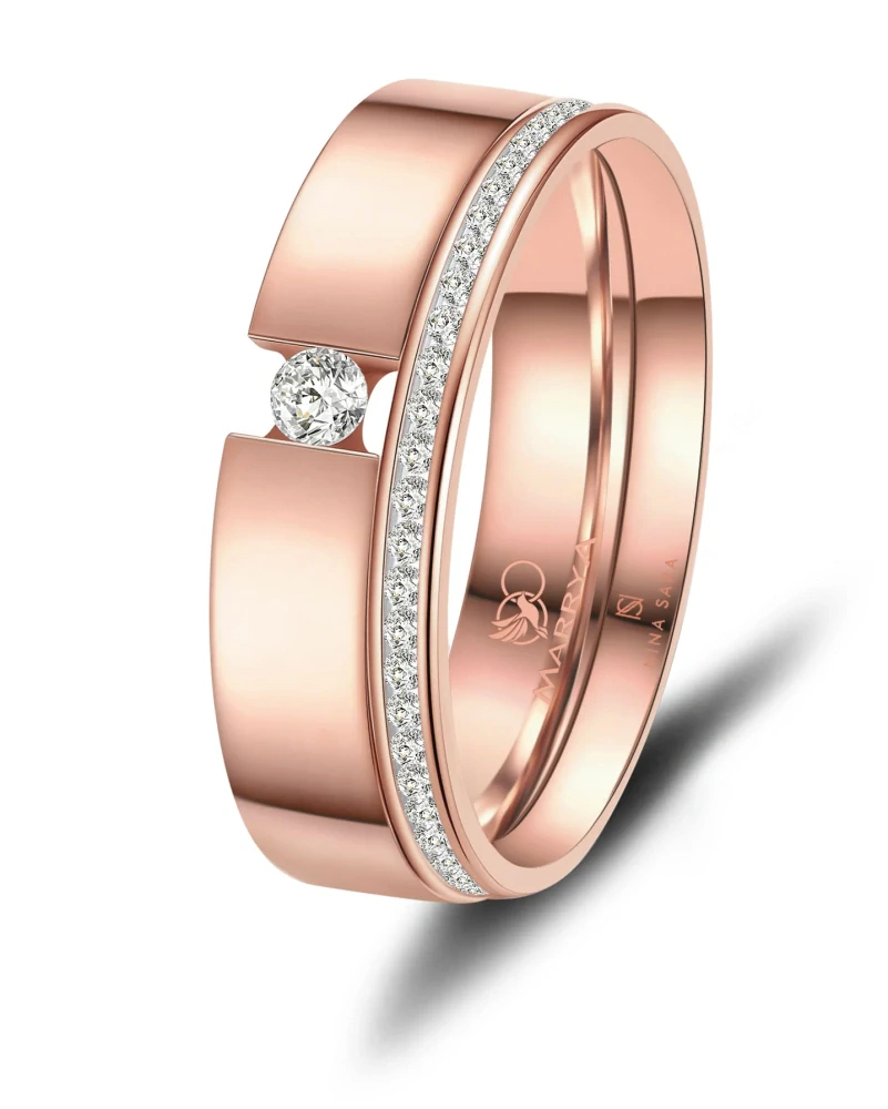 Dokonalá souhra tří snubních prstenů Rose Gold z oceli