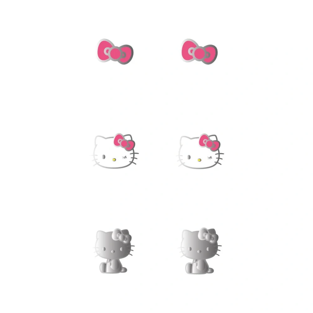 Dětská sada náušnic Hello Kitty – 3 páry peckových náušnic