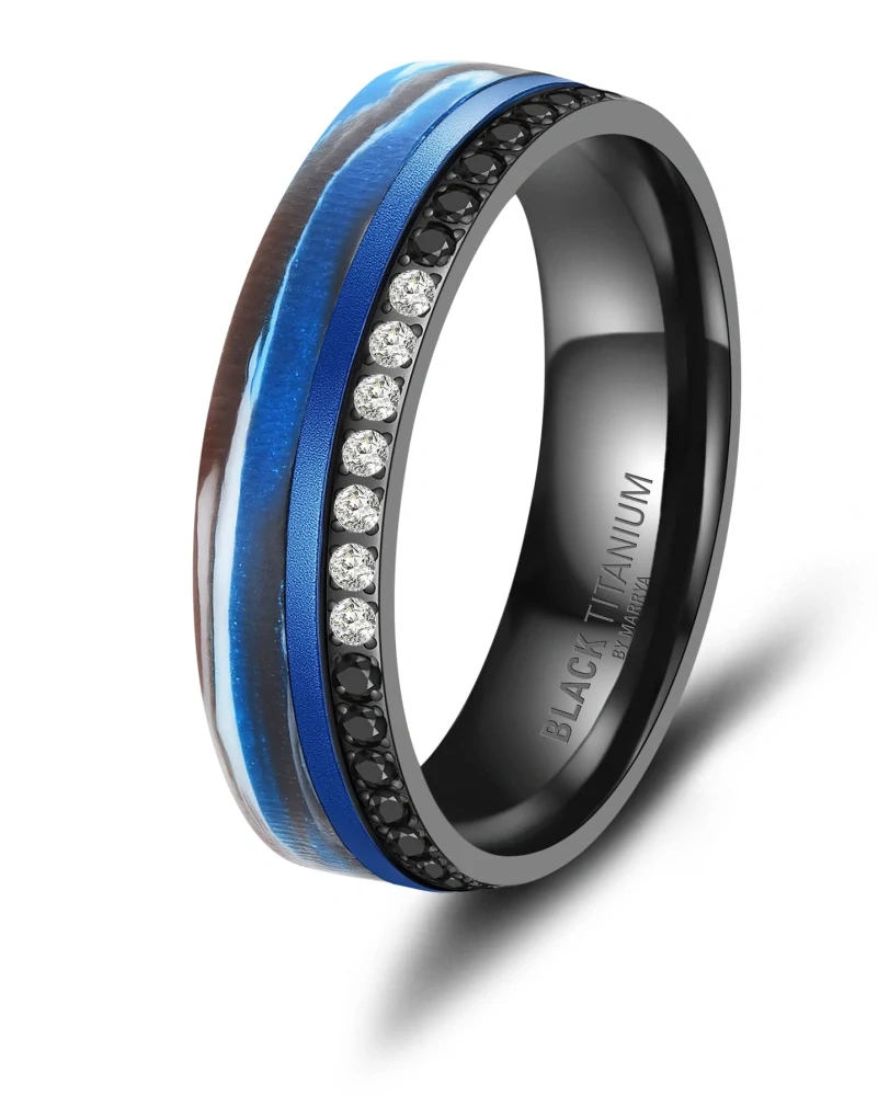 Luxusní snubní prsteny Black Titanium – Modrý oceán