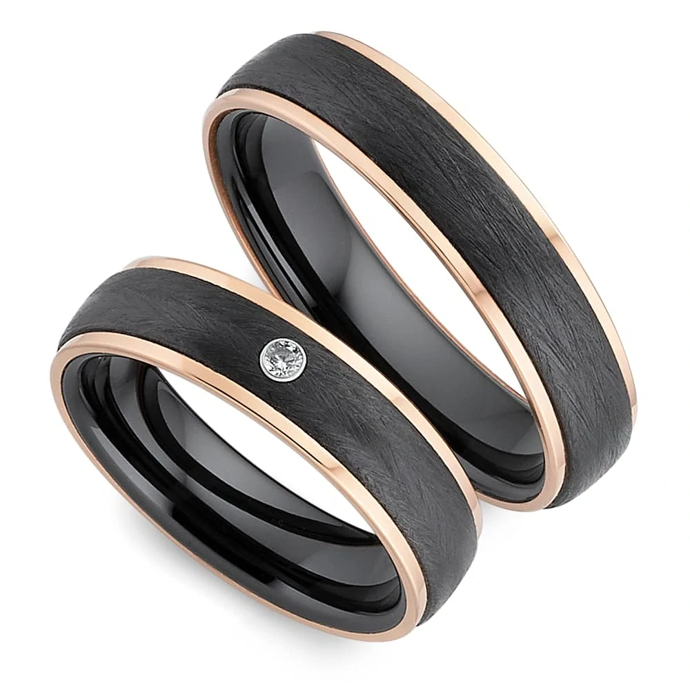 Snubní prsteny z titanu a černé keramiky 5 mm – Rose Gold