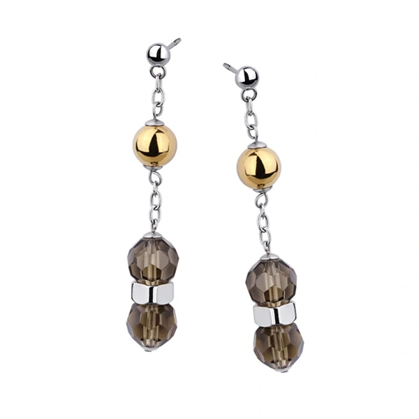 Elegantní visací náušnice z chirurgické oceli s hnědými Swarovski Elements