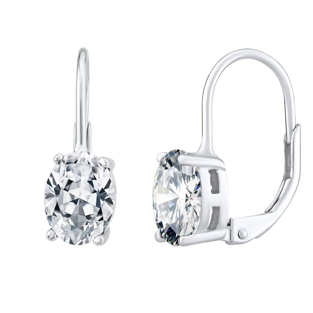 Stříbrné náušnice s oválným čirým zirkonem
